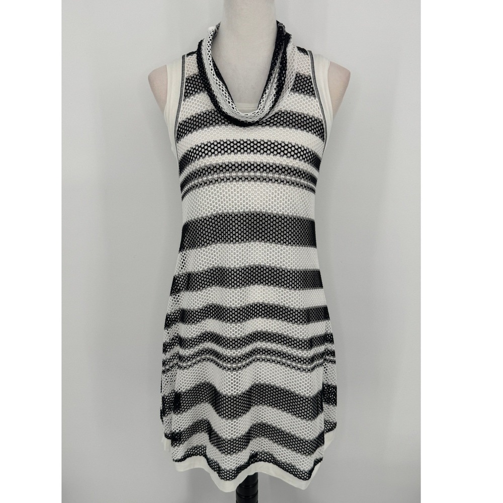 Beate Heymann Street Couture Mesh Striped Cowl Neck Dress Size 6 Black White
